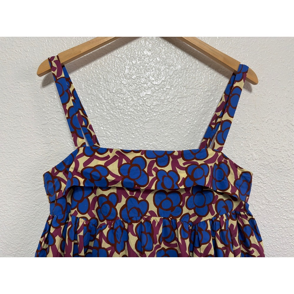 ODEEH Womens Floral Cotton Maxi Dress Blue Purple Yellow Square Neck Pockets 40 - Picture 8 of 14